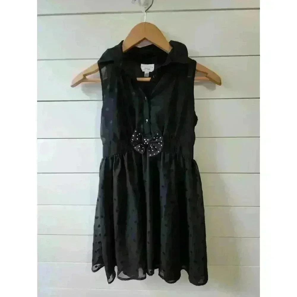 Disney D-Signed Girls Size S (7/8) Black on Black Polka-dot Sleeveless Dress